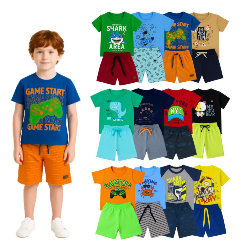Kit 6 Peças Conjunto Infantil Menino Verão Dia A Dia 1 Ao 8