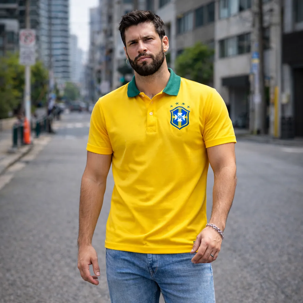 Mostre sua torcida com elegância em qualquer ocasião. A Camisa Gola Polo da Seleção Brasileira Premium foi desenvolvida para o torcedor que não abre mão do conforto e do estilo alinhado. Perfeita para usar no dia a dia, no trabalho