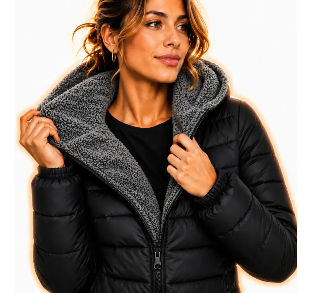 Jaqueta Puffer Feminina Bobojaco Com Capuz Peluciada Inverno