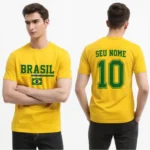 Camisa brasil personalizada l 100% algodão, ideal para torcedores durante a Copa do Mundo. Produto confeccionado com material de alta qualidade, atende fãs que desejam expressar sua paixão pelo futebol com estilo.