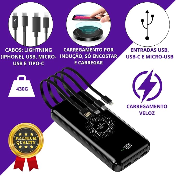 comprar carregador portátil davely power bank 20000mah turbo