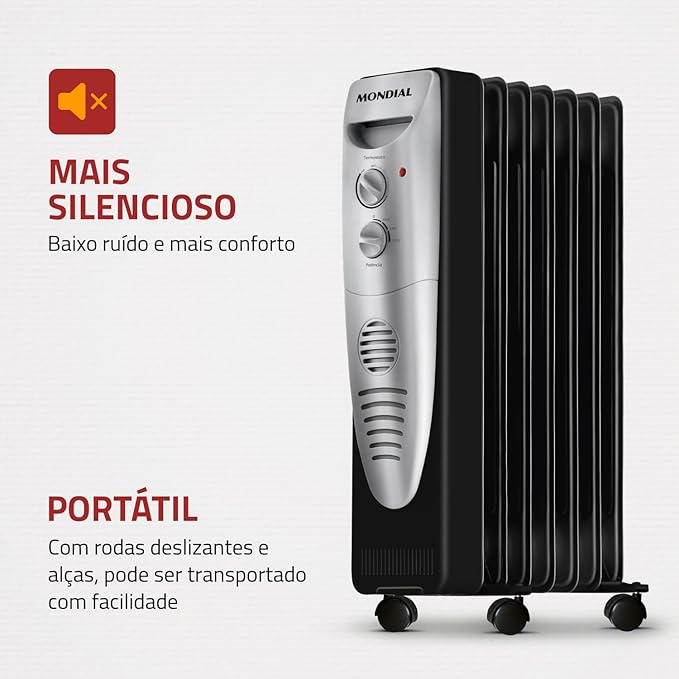 comprar aquecedor a óleo mondial preto/prata 1500w a-06 preto/cinza 220v
