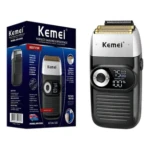 Barbeador Kemei Km-2026 Preto Sem Fio Com Tela Digital Aço Inoxidável