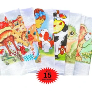 comprar kit 15 panos de prato pé de galinha algodão estampado absorvente 70x40cm