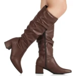 Bota Feminina Gigil Bico Fino Cano Longo Enrugado Slouch