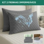 comprar kit 2 capa para travesseiro matelado impermeável fronha antialérgica toque macio silencioso cor cinza