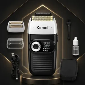 comprar barbeador kemei km-2026 preto sem fio com tela digital aço inoxidável