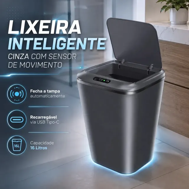 Lixeira Inteligente Automática 16L: Praticidade e Higiene